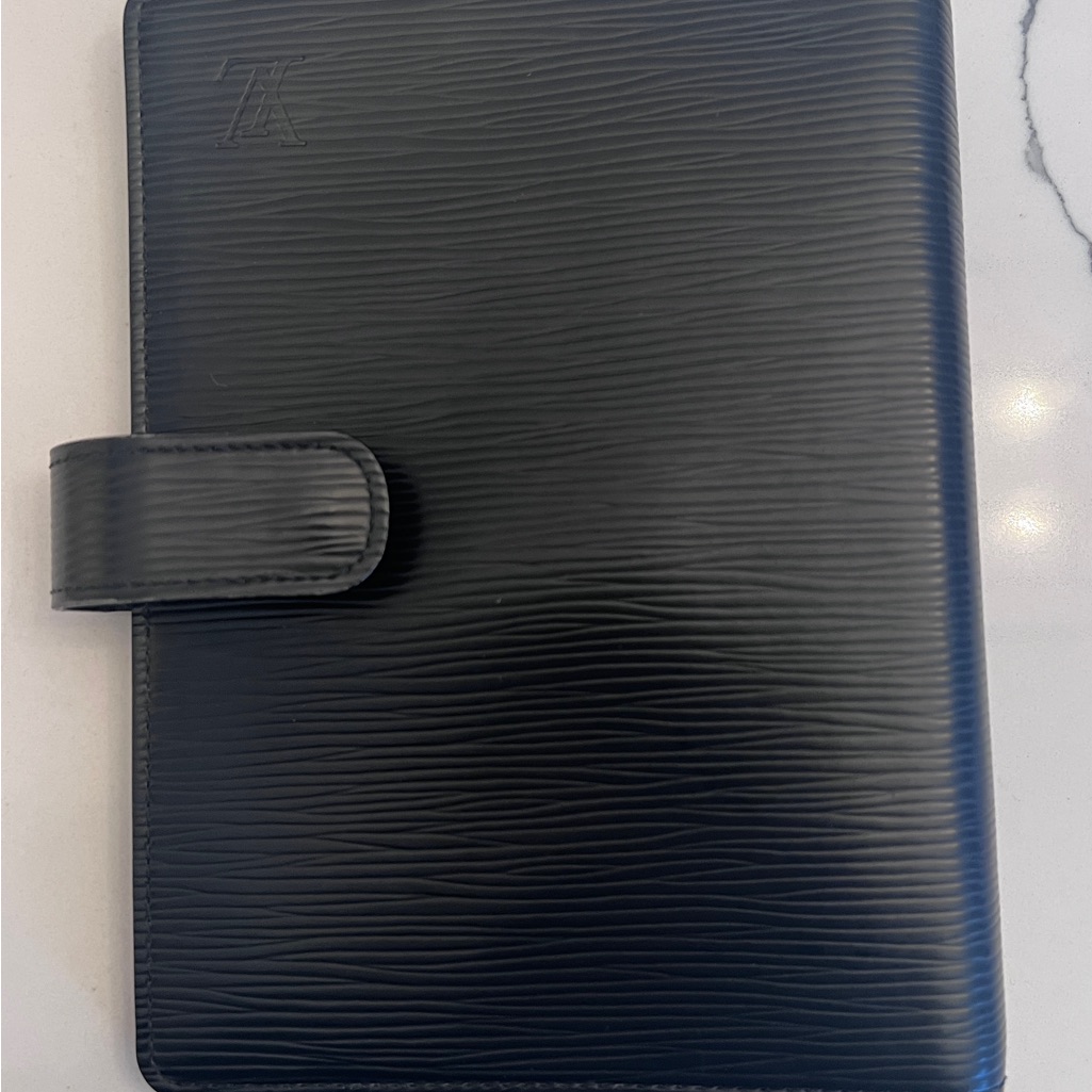 Louis Vuitton Black Leather Agenda With Silver Accent
